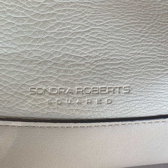 SANDRA ROBERTS SQUARED Large Leather Ivory Shoulder Bag Double Handles Womens - Picture 14 of 14